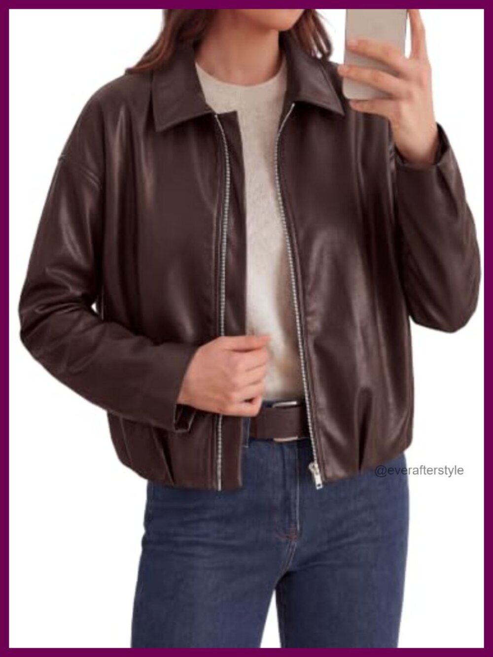 Faux Leather Motorcycle Jacket Women Zip Up Moto Coat